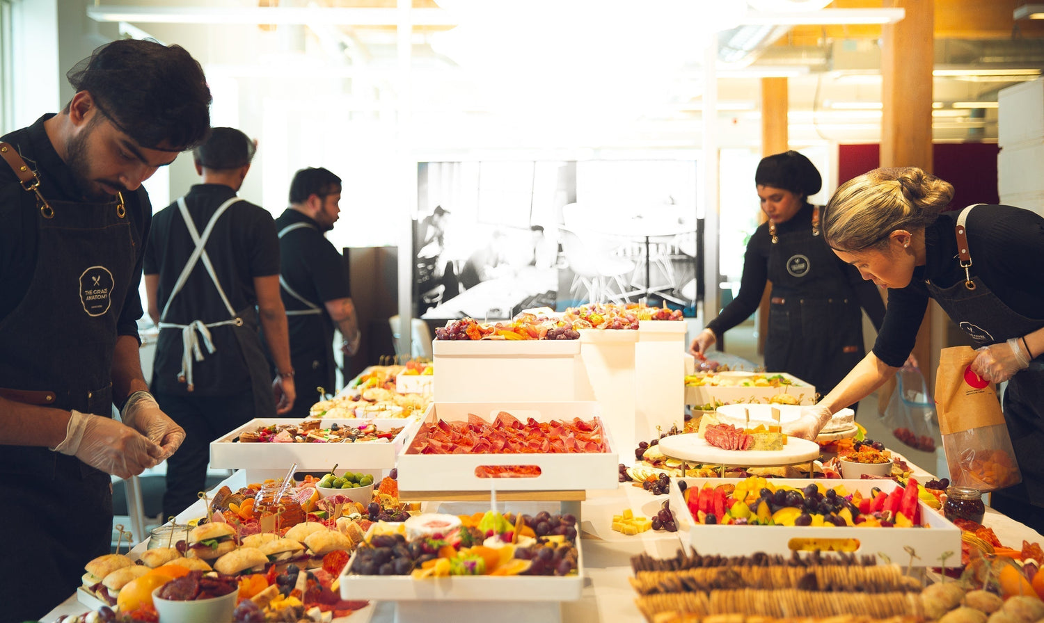 grazing table Toronto set up that is white and geometric