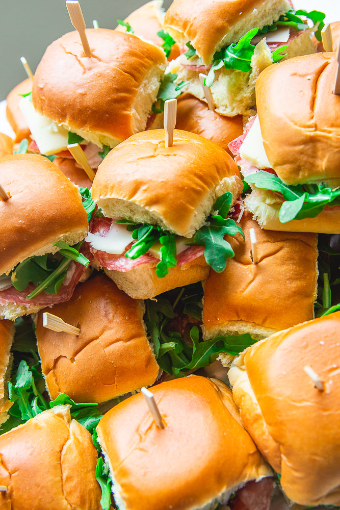 Brioche sandwiches with freshly sliced charcuterie by The Graze Anatomy for delivery in Toronto.