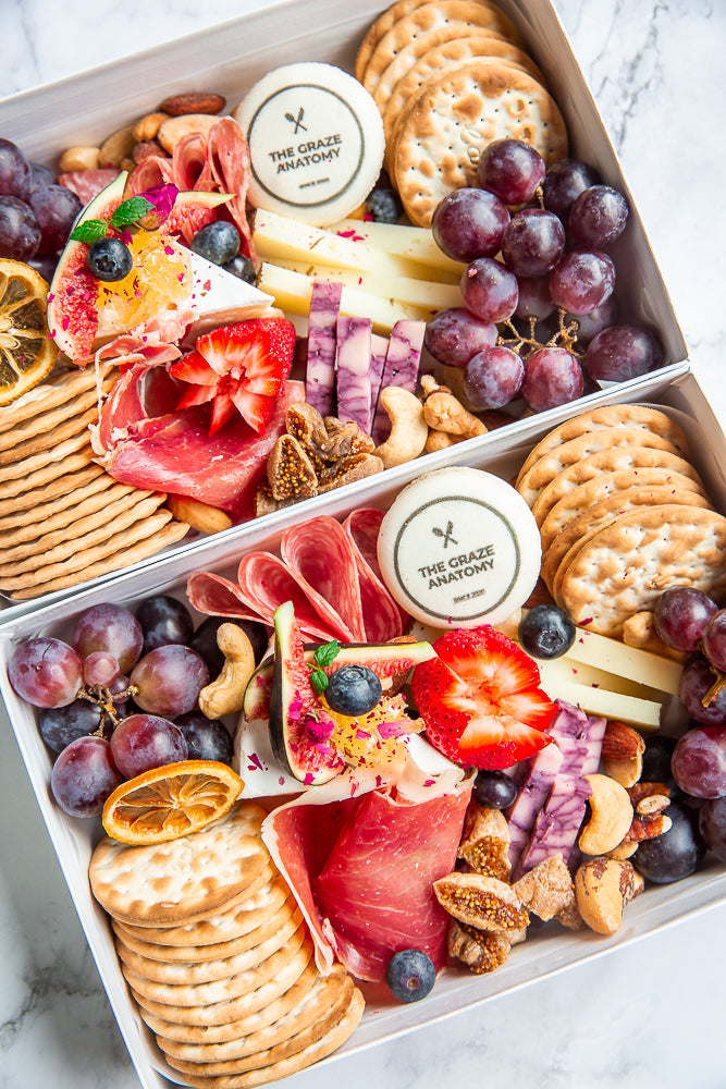 Two Mini Charcuterie Boxes ready for delivery in Toronto and surrounding areas.