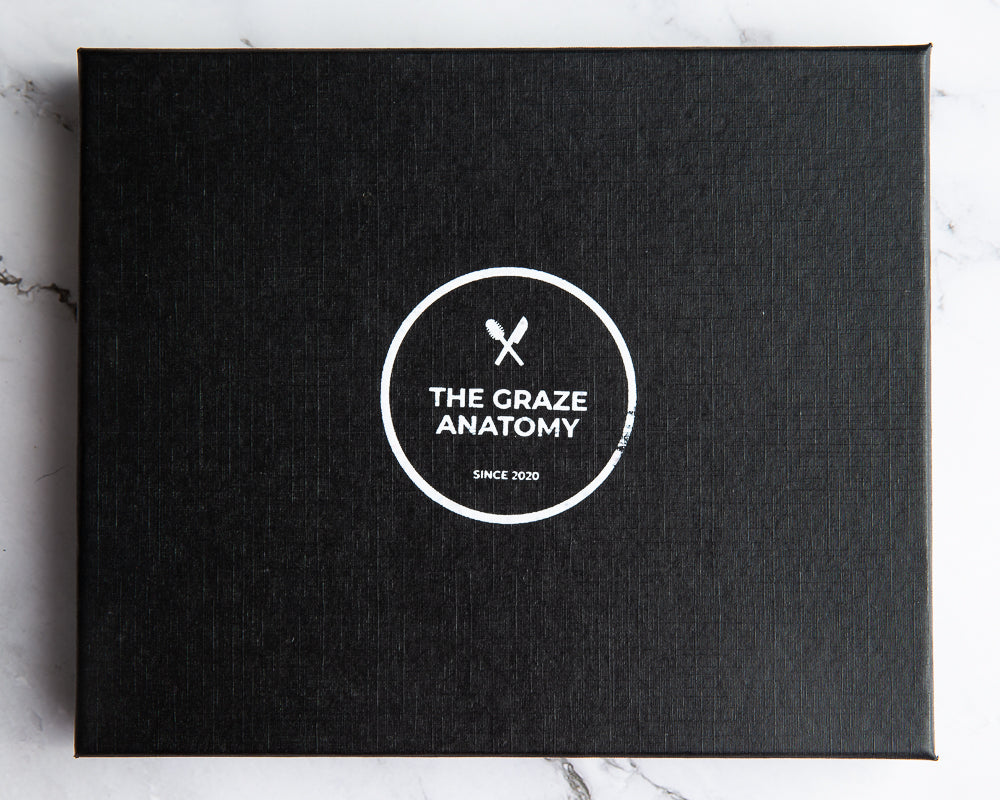 Custom branded black box with The Graze Anatomy. Now with same day delivery to get charcuterie anywhere in general Toronto area. 